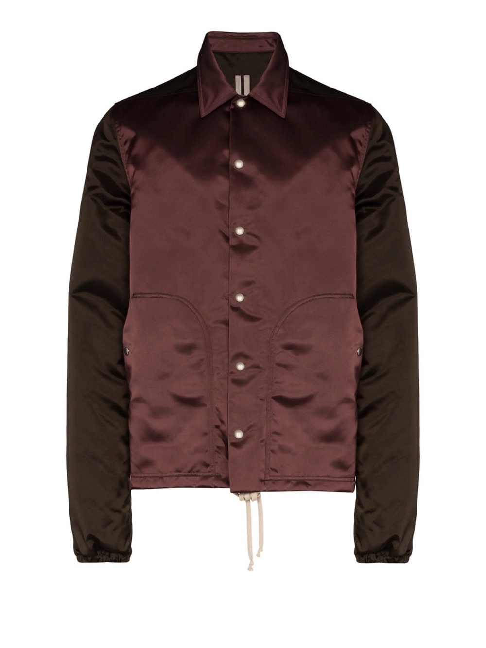 Rick Owens Satin Bomber Jacket in Burgundy and Black